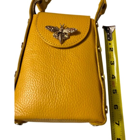 Vera Pelle Bee Leather Mustard Yellow Small Crossbody Bag - Picture 12 of 14
